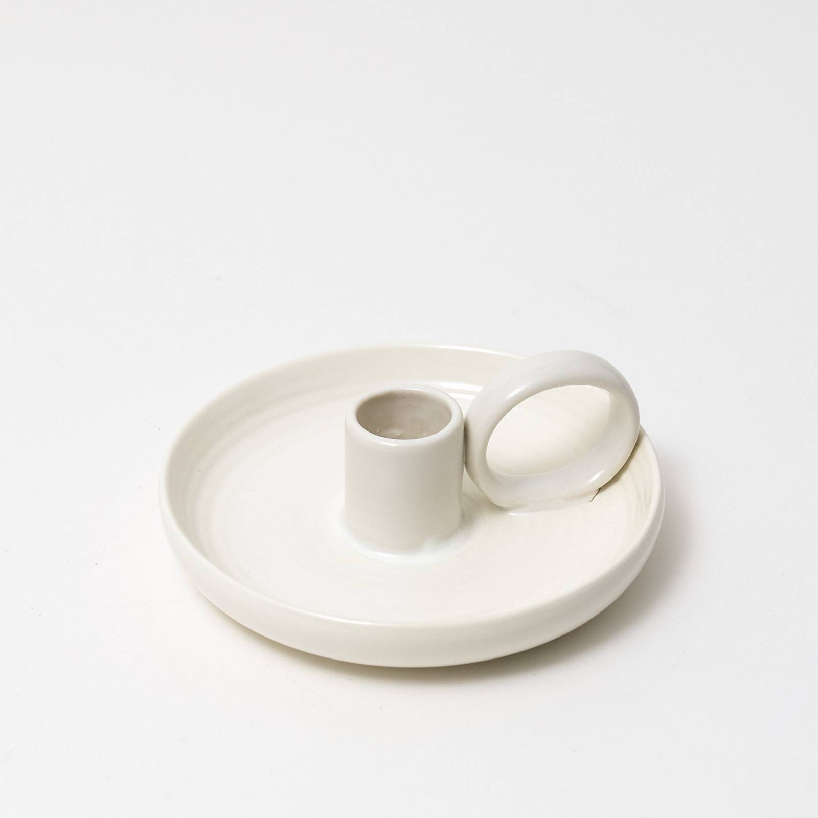 12314 Ceramic Single Candle Holder - White