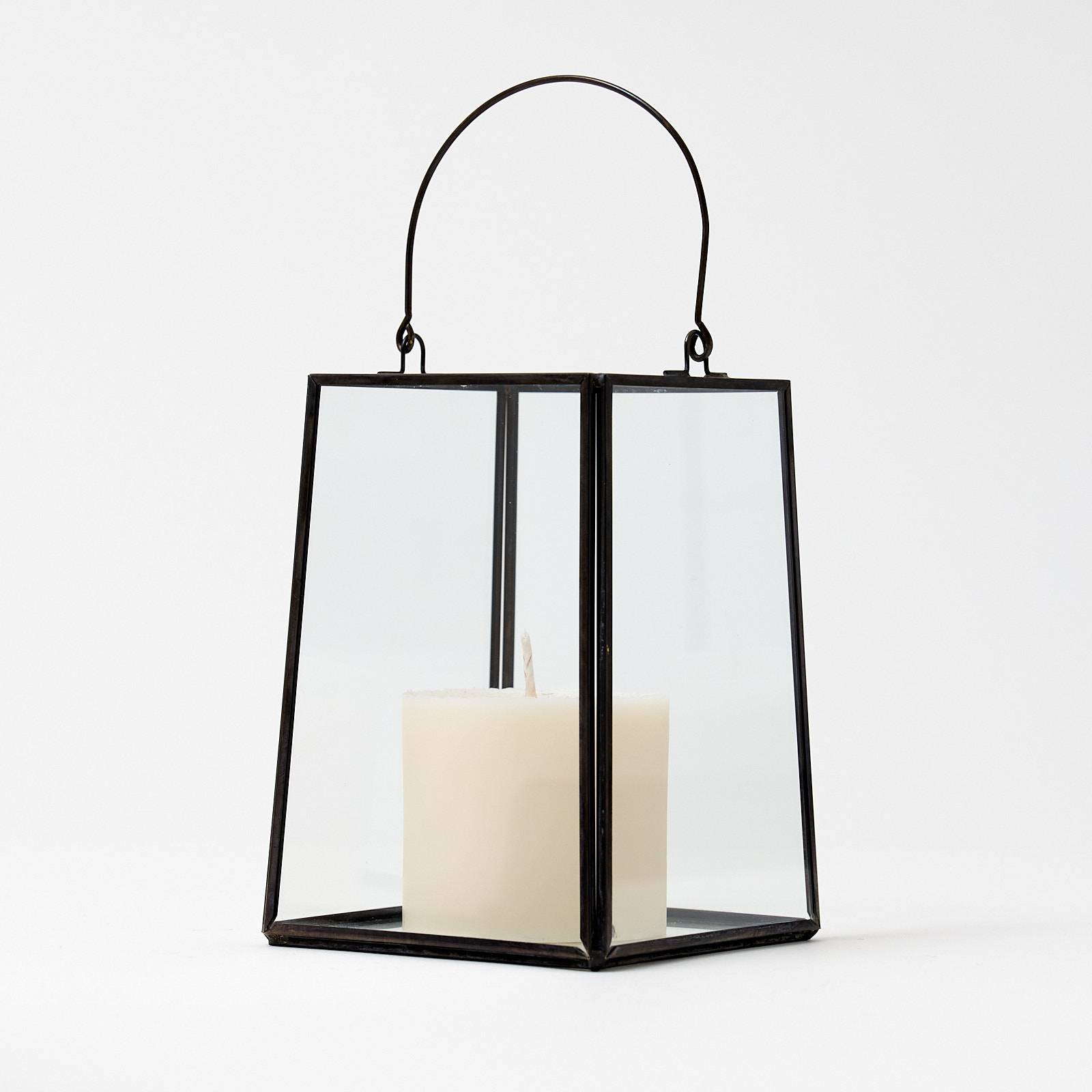12328 Small Glass Lantern - Black