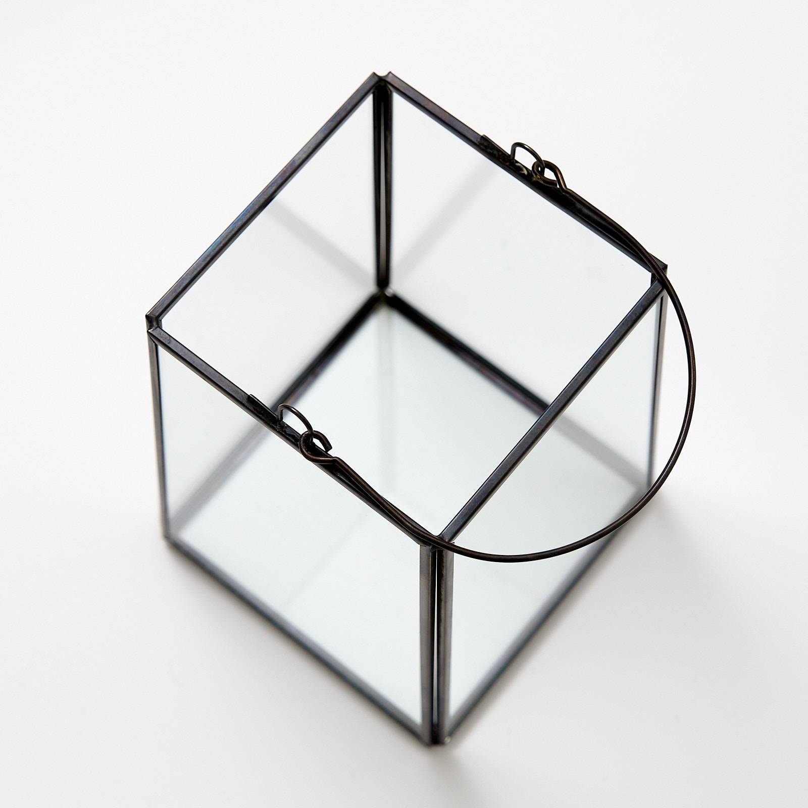 12329 Small Glass Lantern - Black