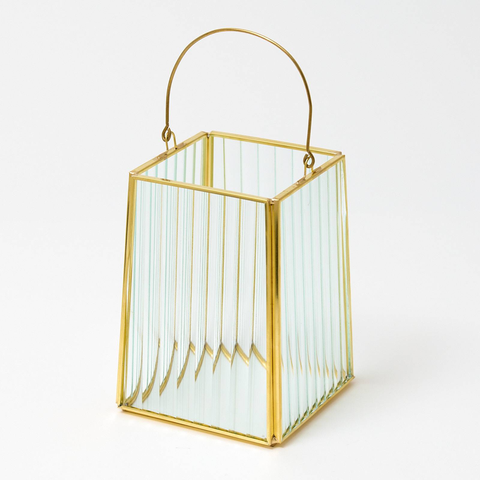12339 Small Glass Lantern - Gold Ribbed