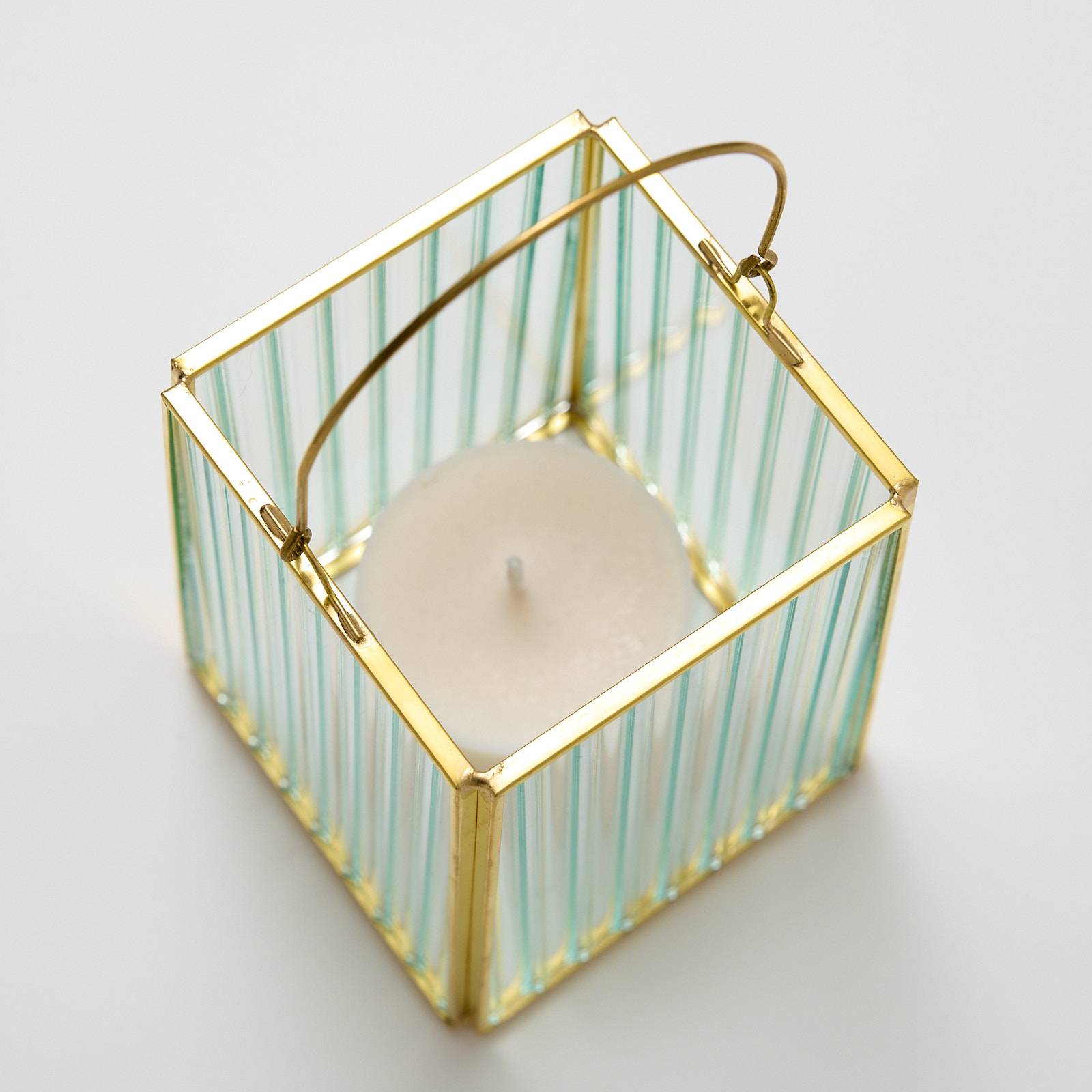 12344 Small Glass Lantern - Gold Ribbed