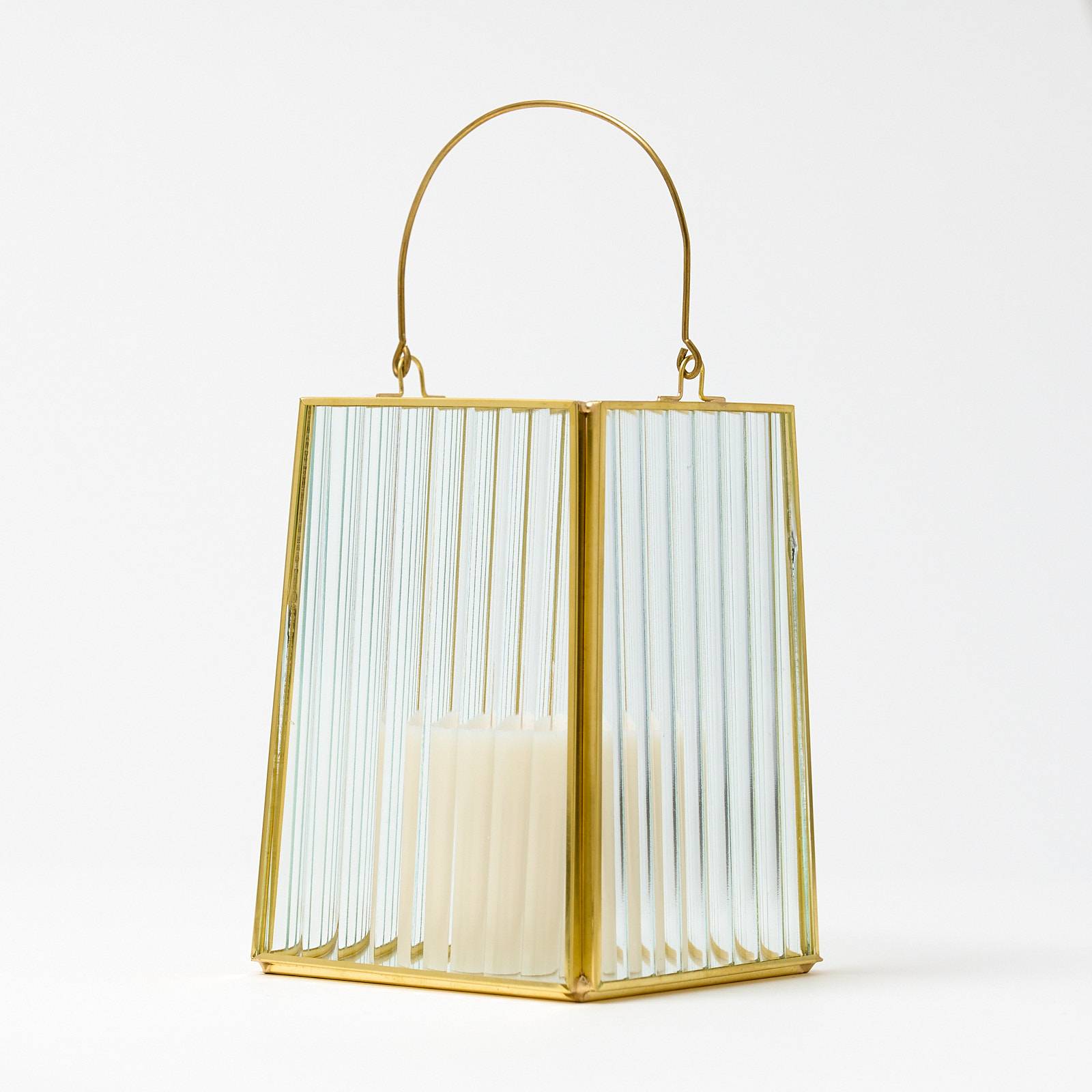 12346 Small Glass Lantern - Gold Ribbed